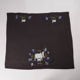 Black Bengal Kantha Embroidery Raw Silk Blouse Piece 