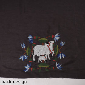 Black Bengal Kantha Embroidery Raw Silk Blouse Piece 