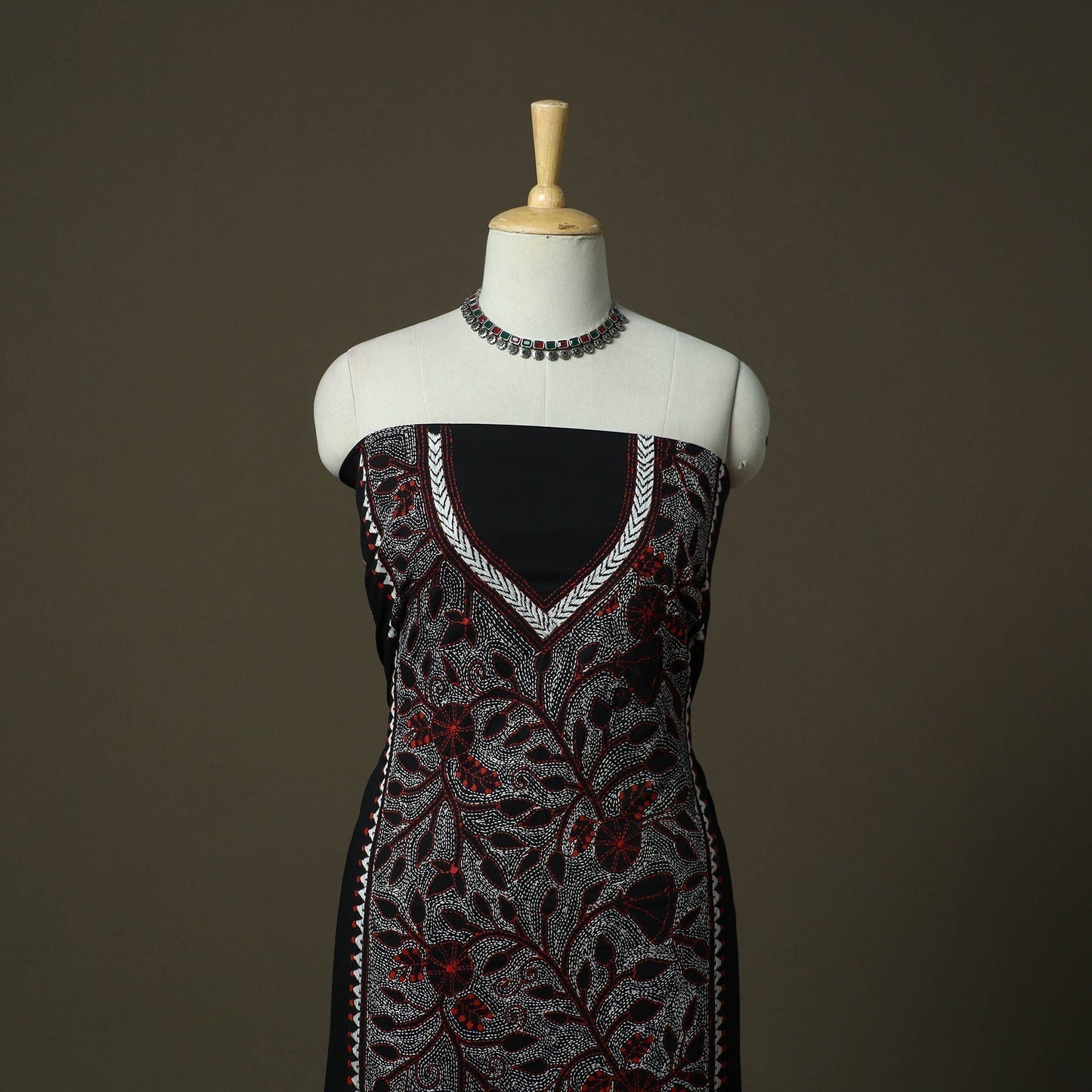 Bengal kantha hand embroidered cotton unstitched kurta