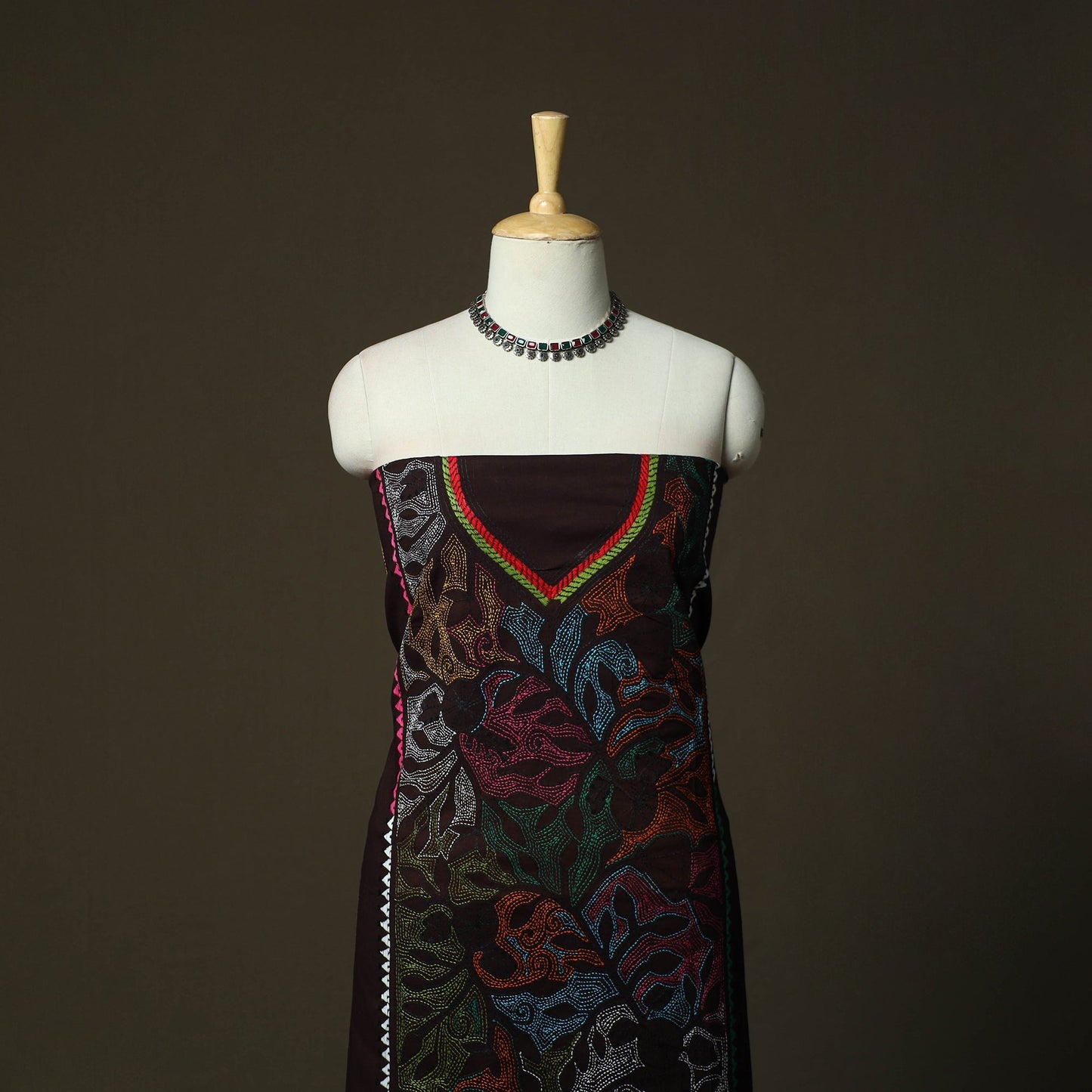 Bengal kantha hand embroidered cotton unstitched kurta