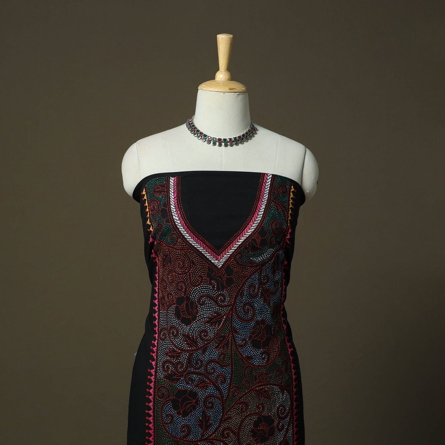 Bengal kantha hand embroidered cotton unstitched kurta