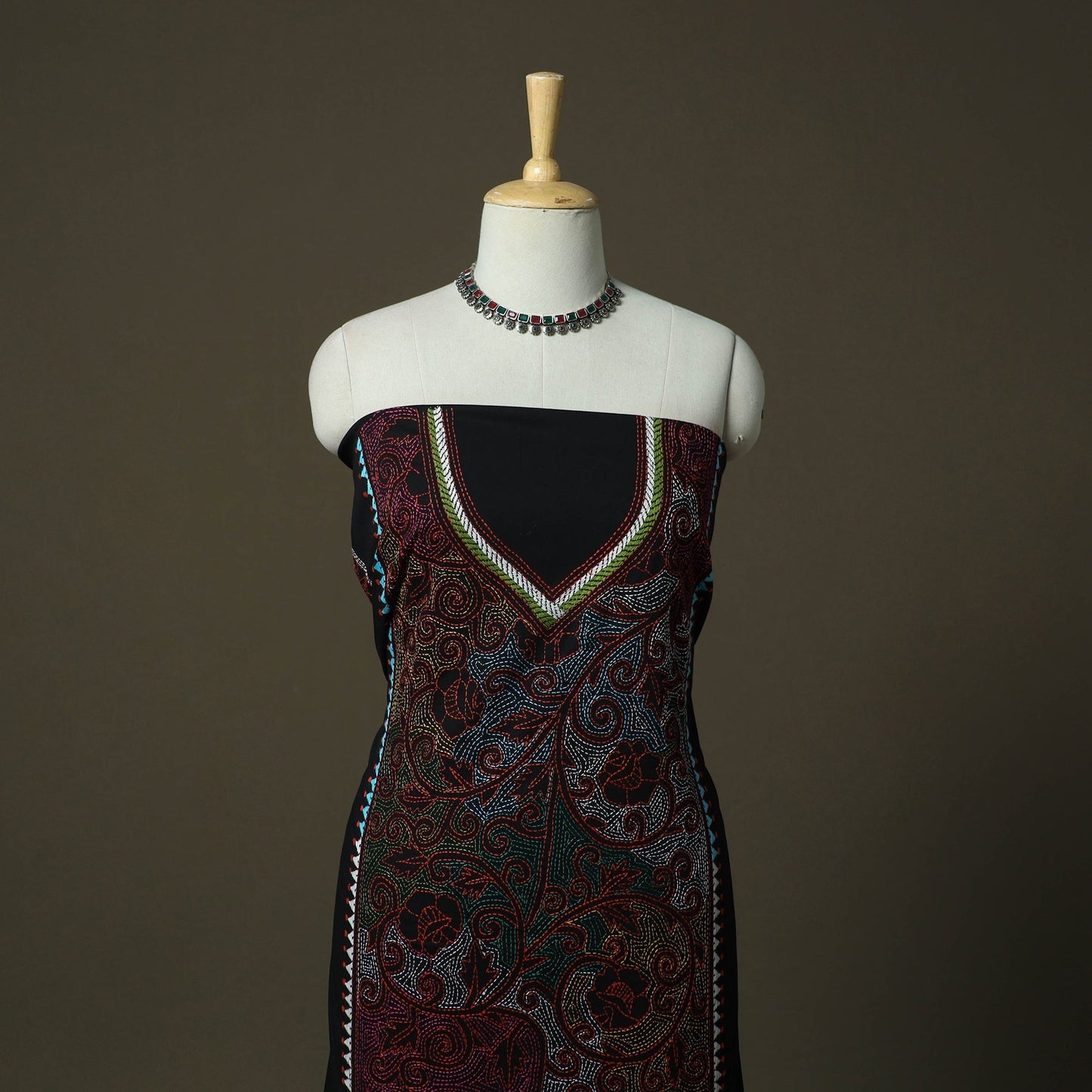 Bengal kantha hand embroidered cotton unstitched kurta