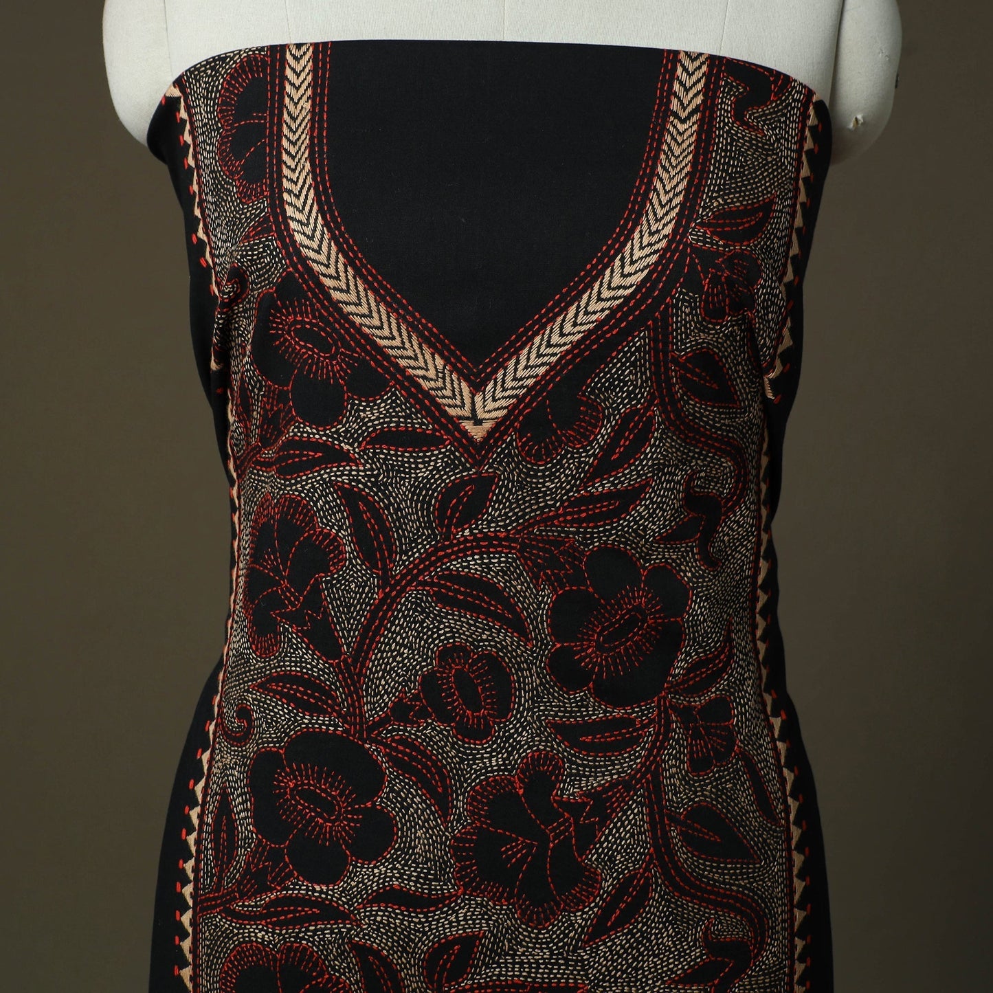 Bengal kantha hand embroidered cotton unstitched kurta