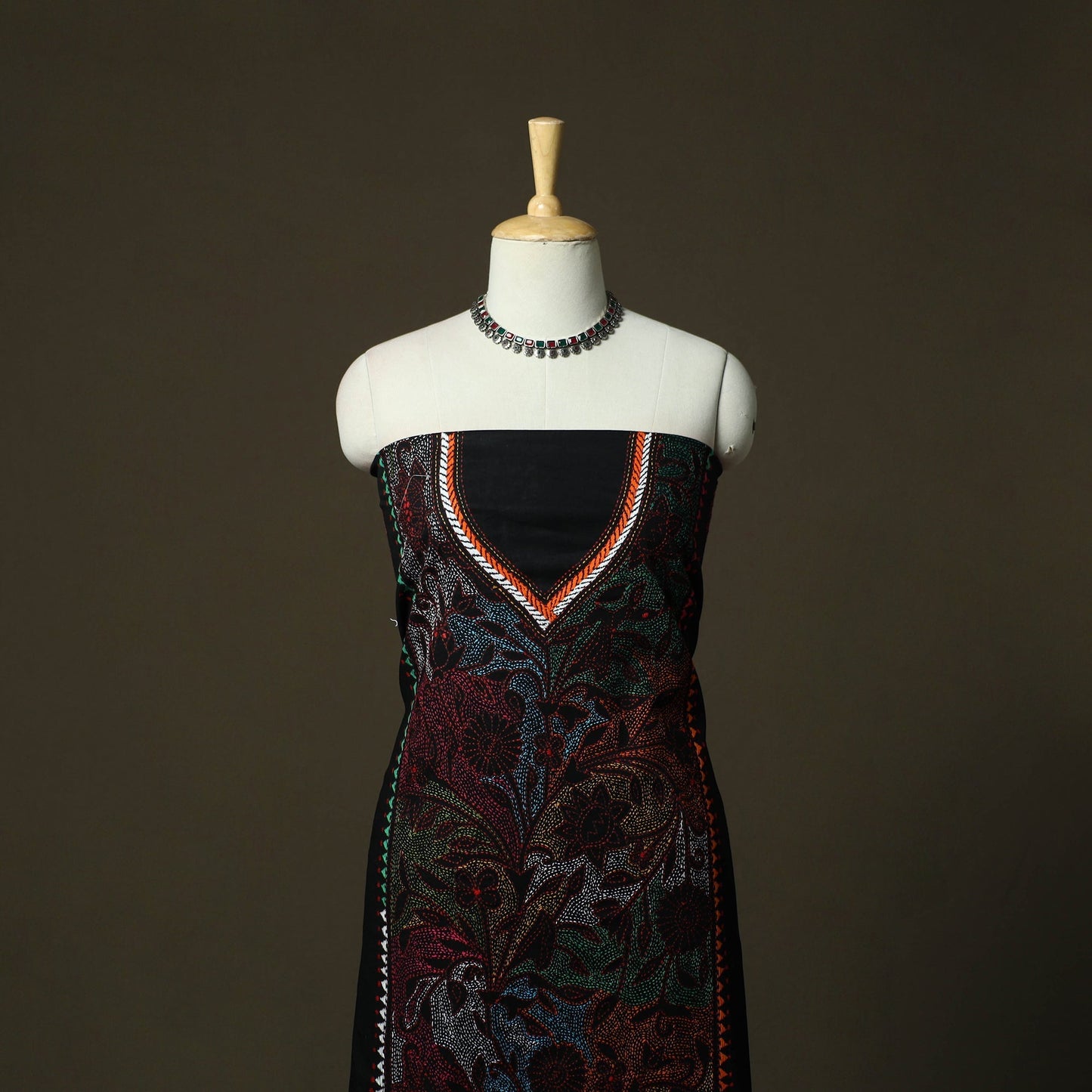 Bengal kantha hand embroidered cotton unstitched kurta