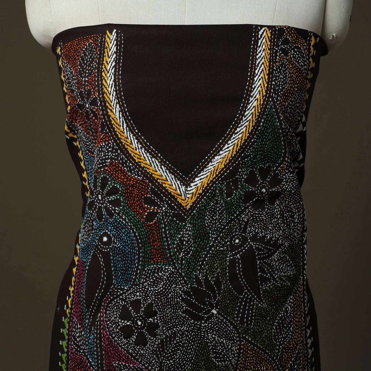 Bengal kantha hand embroidered cotton unstitched kurta