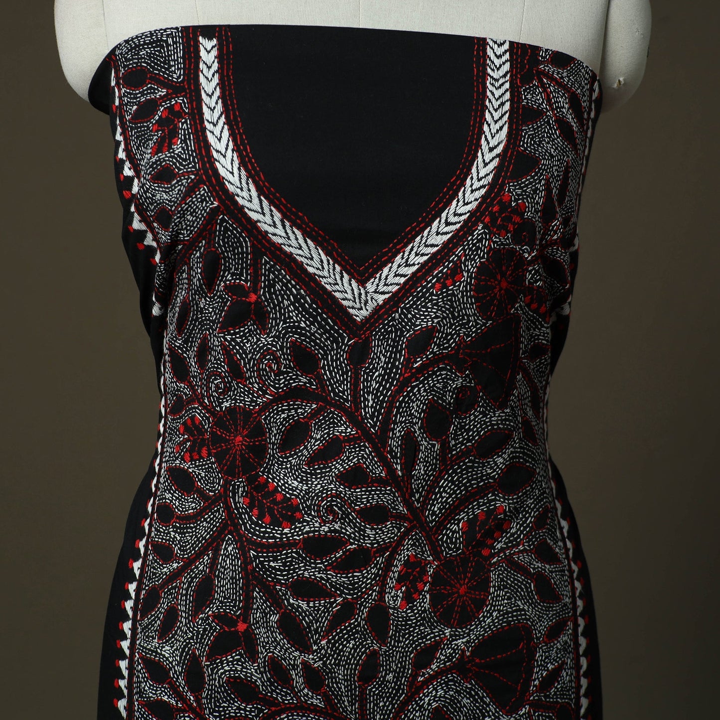 Bengal kantha hand embroidered cotton unstitched kurta