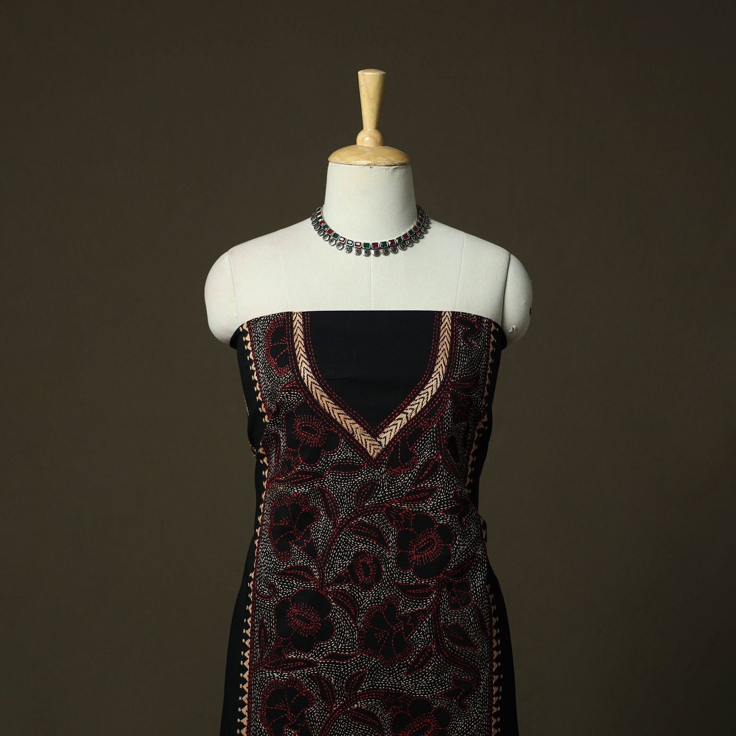 Bengal kantha hand embroidered cotton unstitched kurta