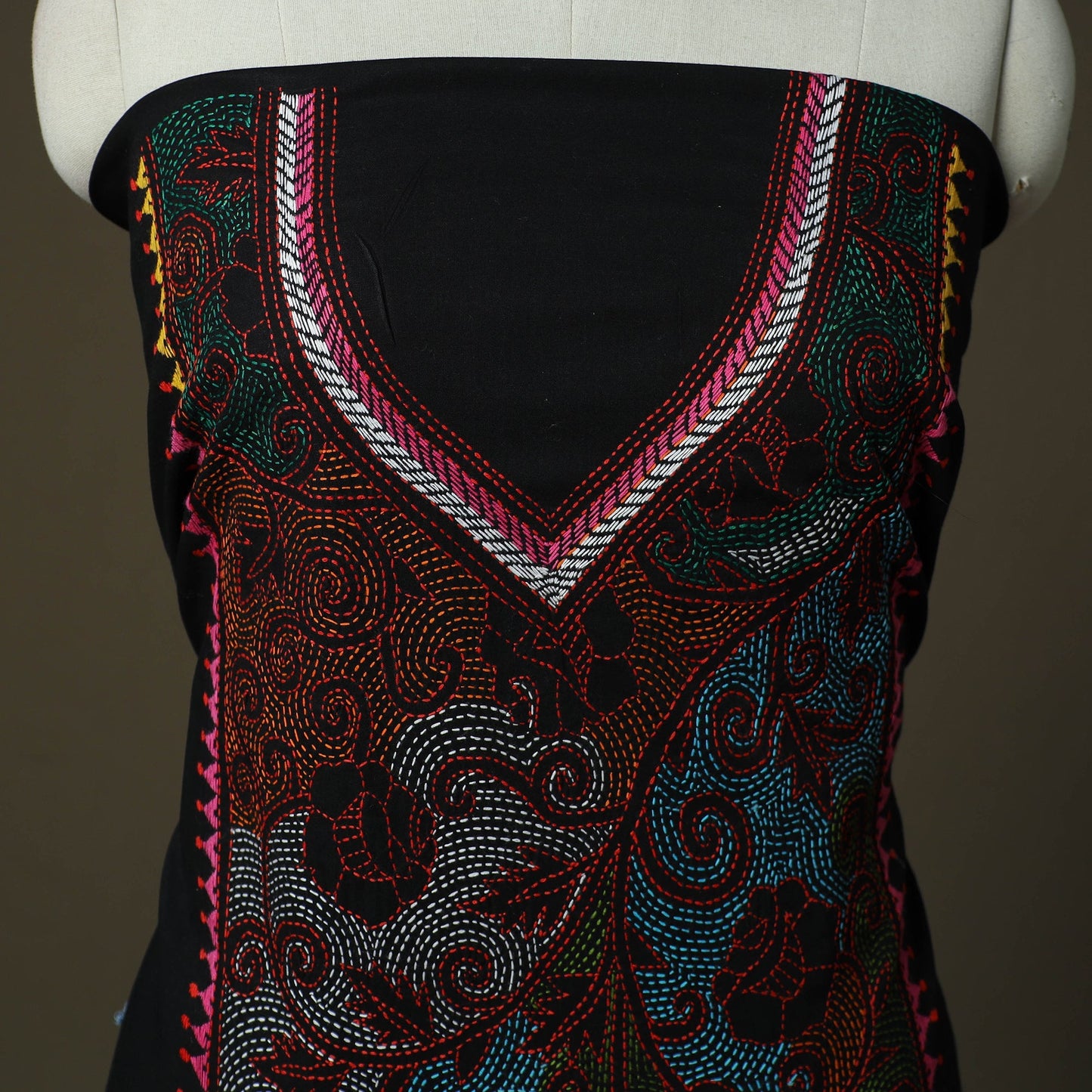 Bengal kantha hand embroidered cotton unstitched kurta