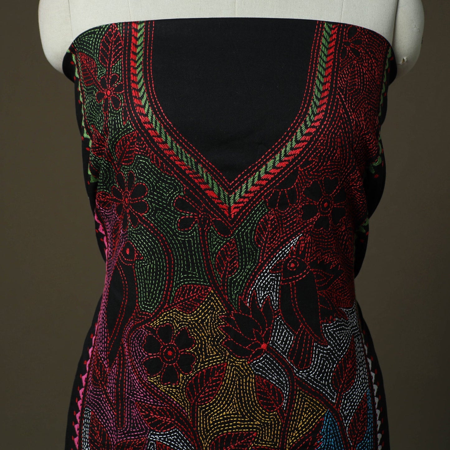 Bengal kantha hand embroidered cotton unstitched kurta