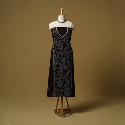 Black - bengal kantha hand embroidered unstitched kurta