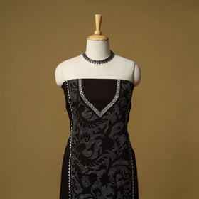 Black - bengal kantha hand embroidered unstitched kurta