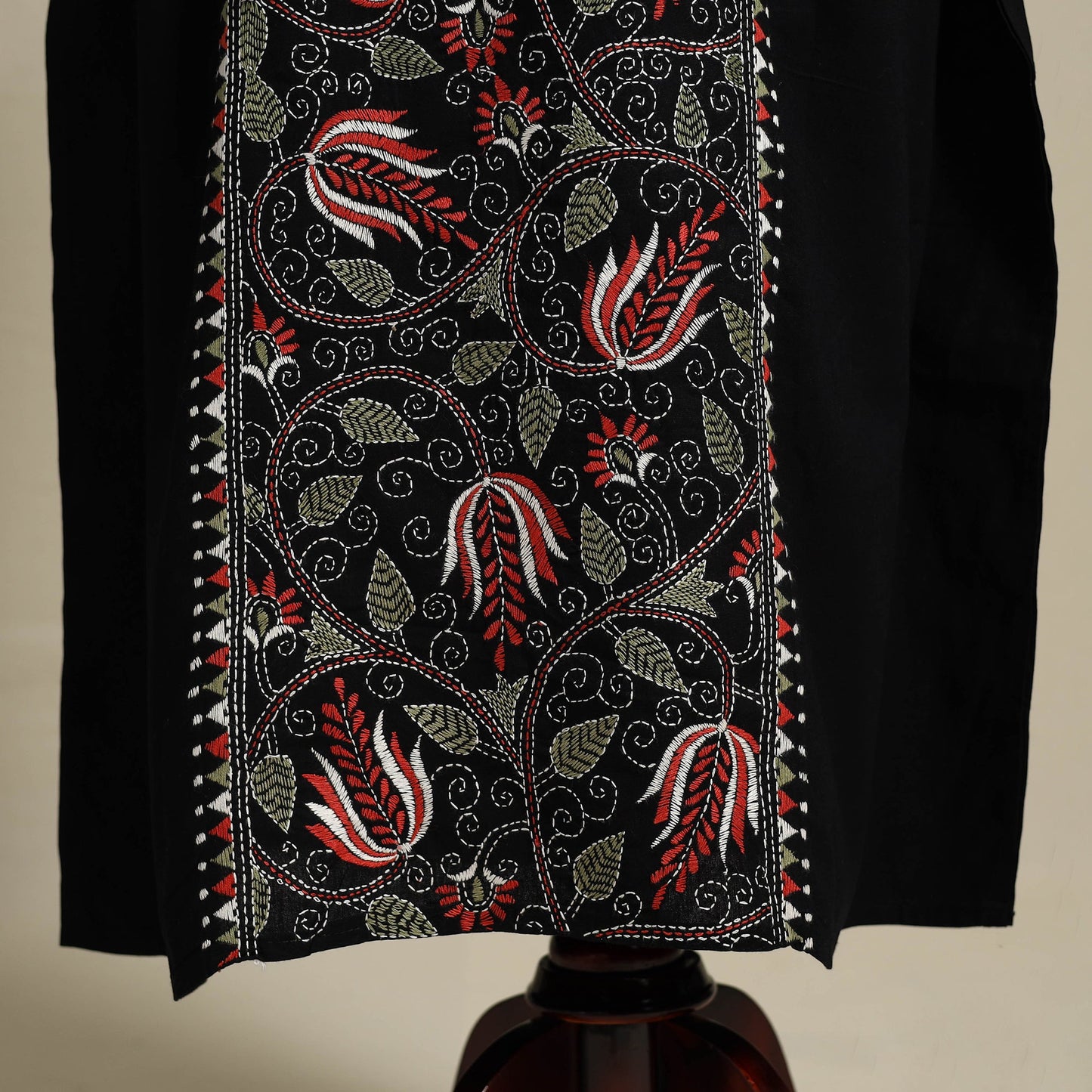 Black Bengal Kantha Hand Embroidery Cotton Kaftan (Long) 