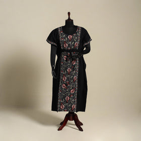 Black Bengal Kantha Hand Embroidery Cotton Kaftan (Long) 