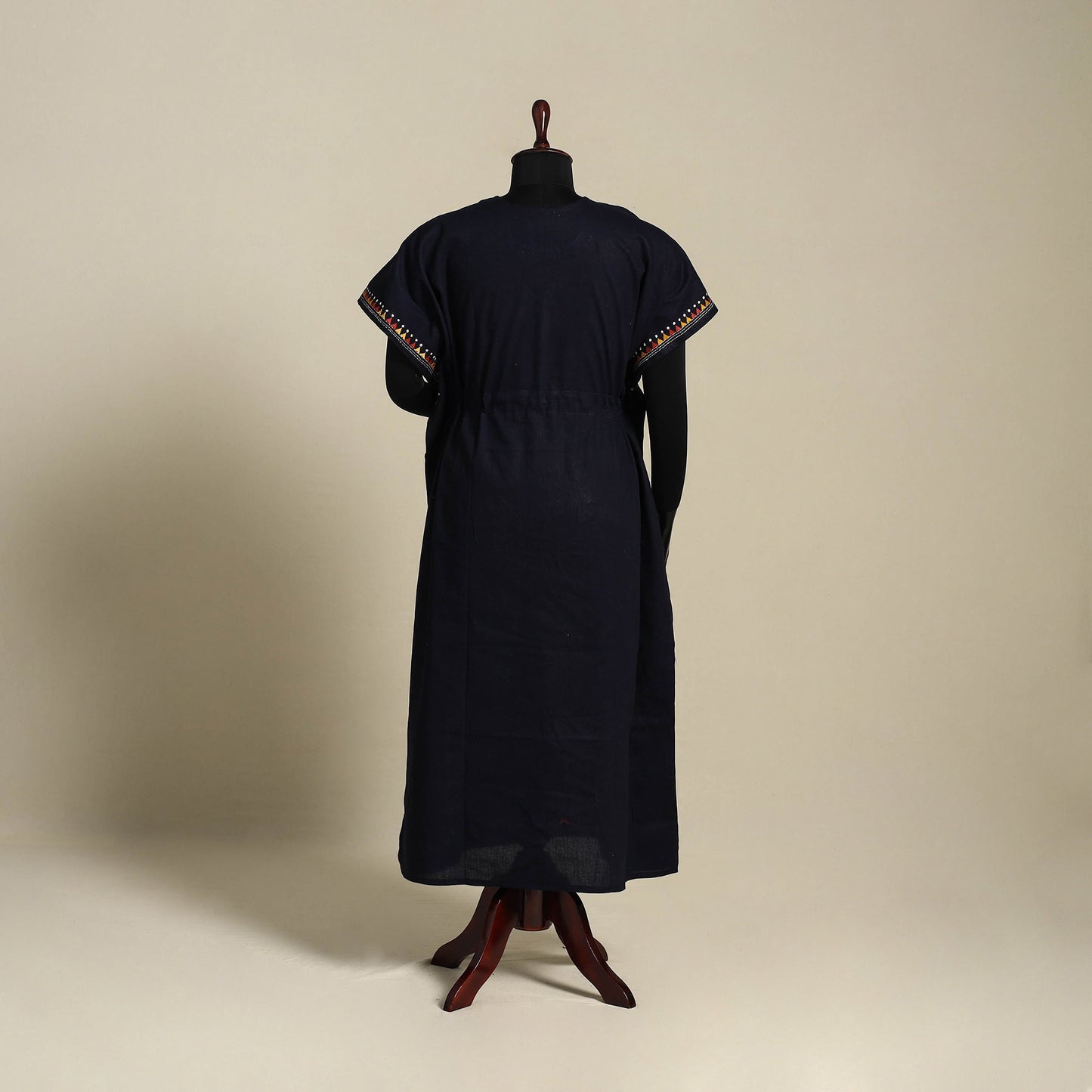 Black Bengal Kantha Hand Embroidery Cotton Kaftan (Long) 