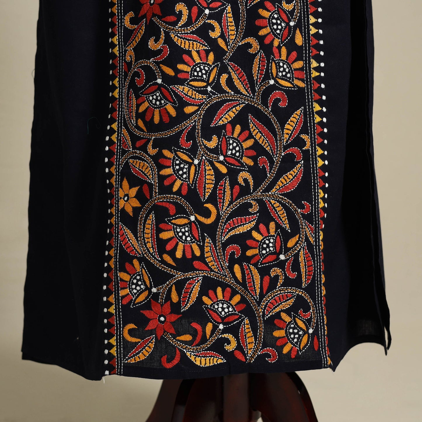 Black Bengal Kantha Hand Embroidery Cotton Kaftan (Long) 