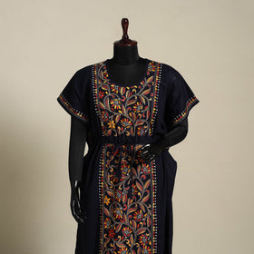 Black Bengal Kantha Hand Embroidery Cotton Kaftan (Long) 