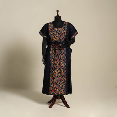 Black Bengal Kantha Hand Embroidery Cotton Kaftan (Long) 