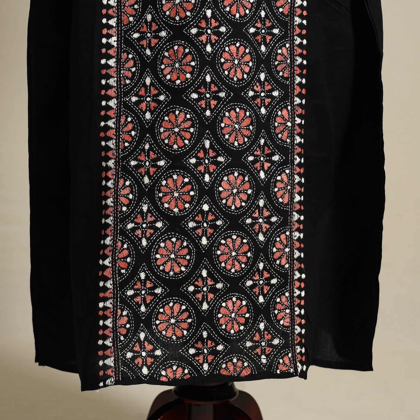 Black Bengal Kantha Hand Embroidery Cotton Kaftan (Long) 
