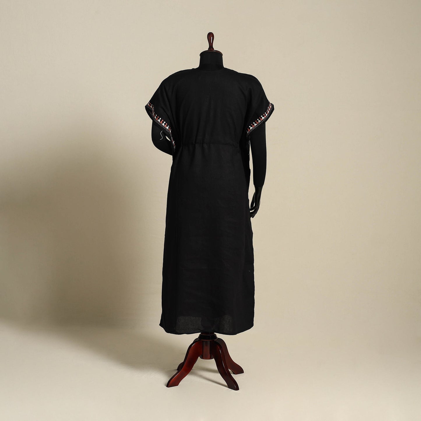 Black Bengal Kantha Hand Embroidery Cotton Kaftan (Long) 