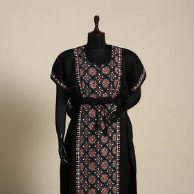 Black Bengal Kantha Hand Embroidery Cotton Kaftan (Long) 