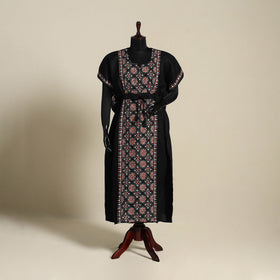 Black Bengal Kantha Hand Embroidery Cotton Kaftan (Long) 
