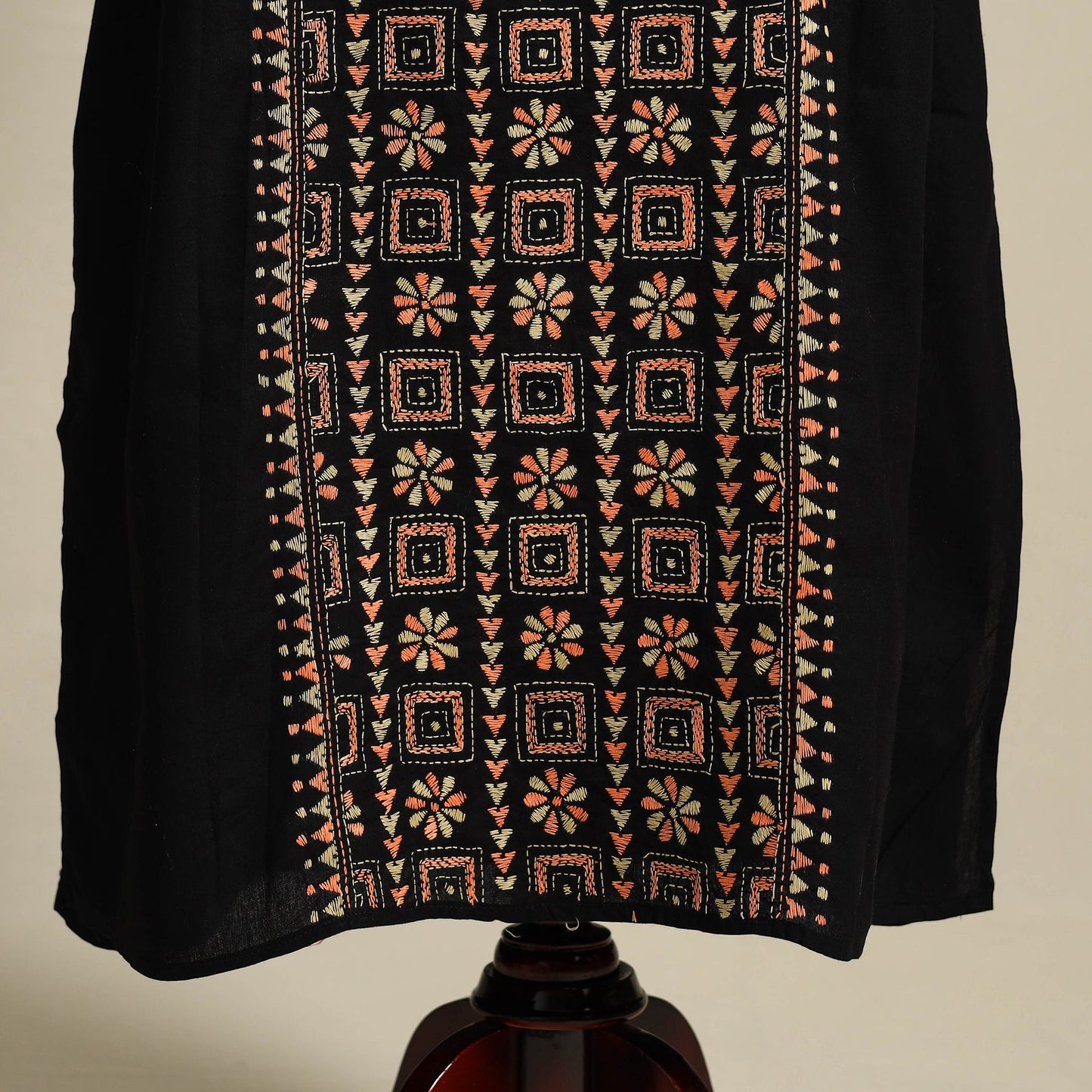 Black Bengal Kantha Hand Embroidery Cotton Kaftan (Long) 