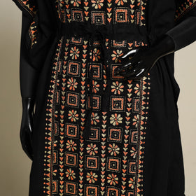 Black Bengal Kantha Hand Embroidery Cotton Kaftan (Long) 