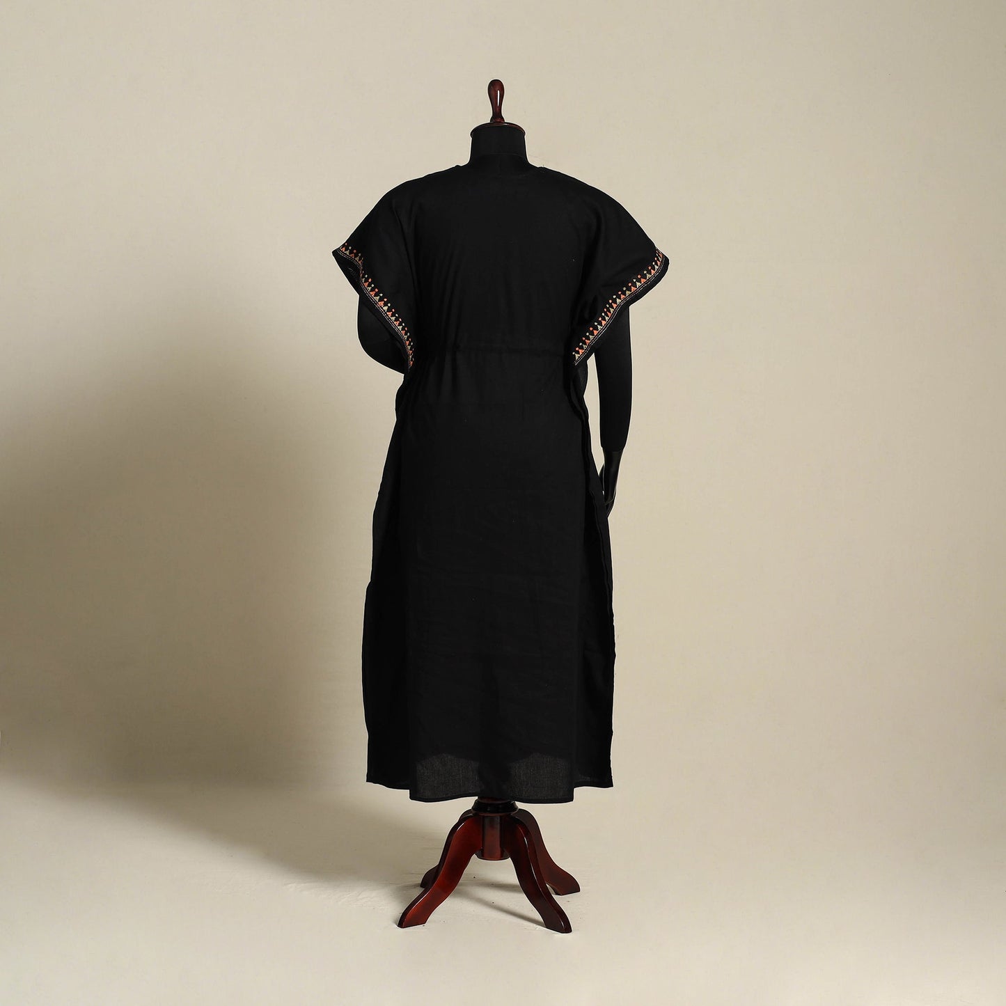 Black Bengal Kantha Hand Embroidery Cotton Kaftan (Long) 
