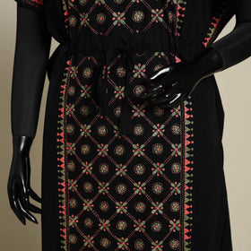 Black Bengal Kantha Hand Embroidery Cotton Kaftan (Long) 