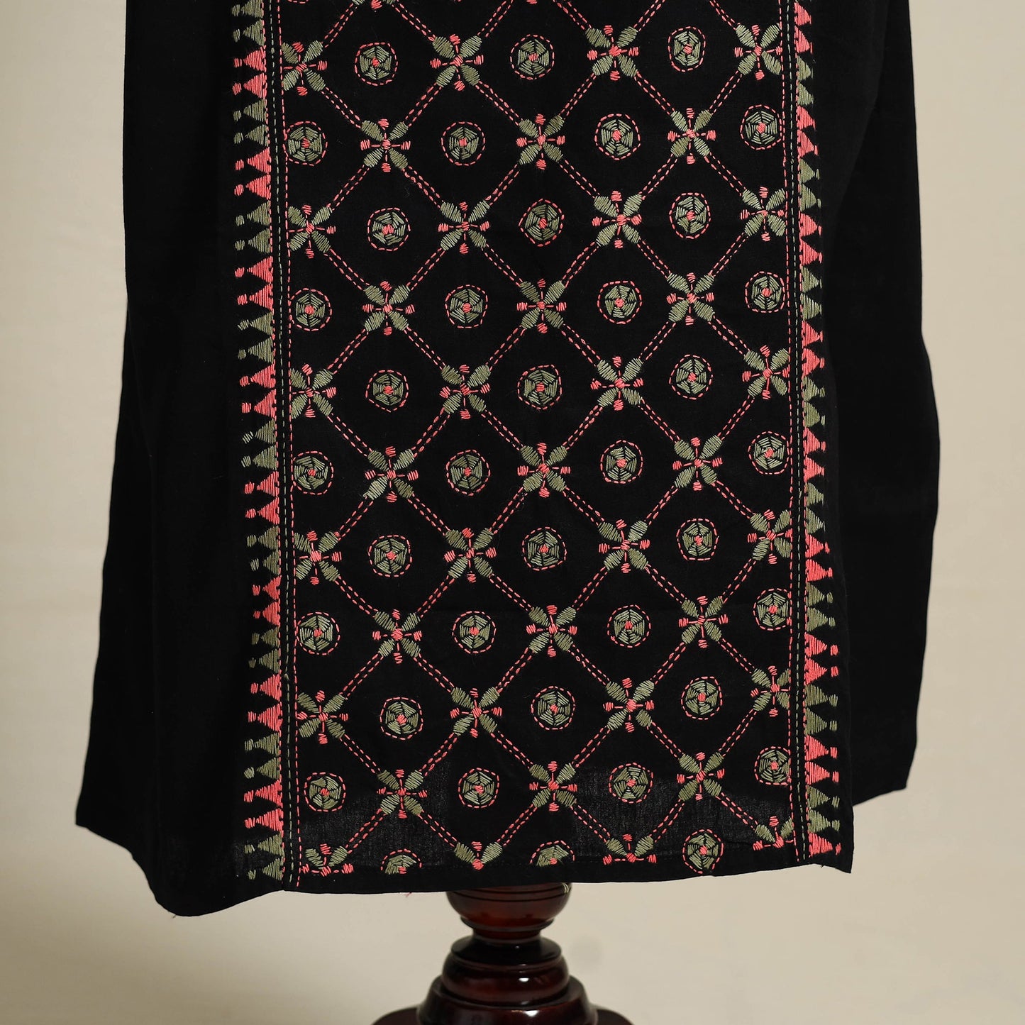 Black Bengal Kantha Hand Embroidery Cotton Kaftan (Long) 