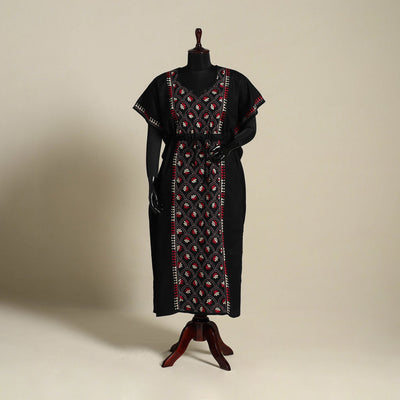 Black Bengal Kantha Hand Embroidery Cotton Kaftan (Long) 