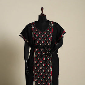 Black Bengal Kantha Hand Embroidery Cotton Kaftan (Long) 