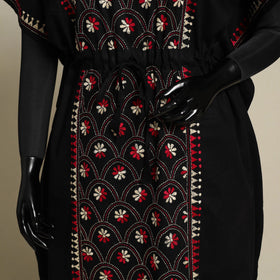 Black Bengal Kantha Hand Embroidery Cotton Kaftan (Long) 