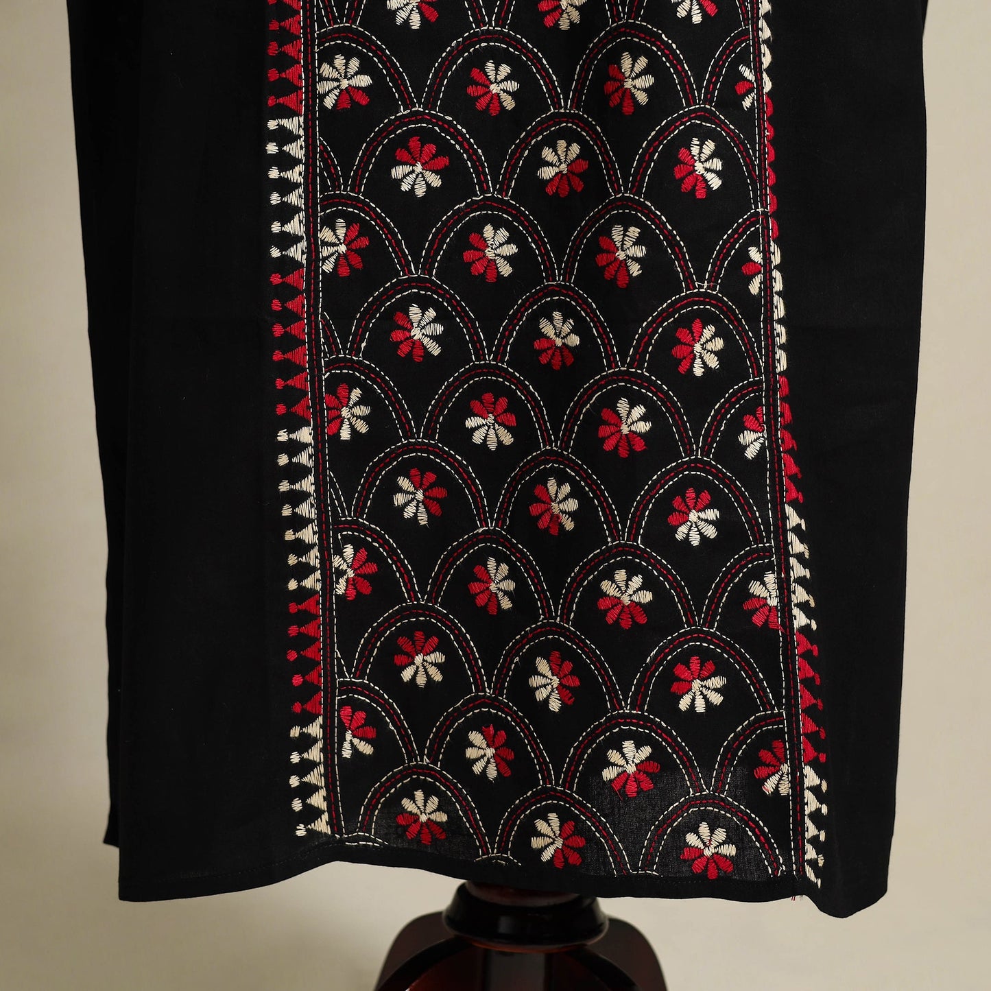 Black Bengal Kantha Hand Embroidery Cotton Kaftan (Long) 