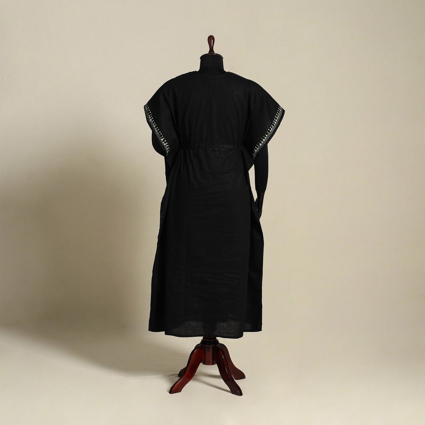 Black Bengal Kantha Hand Embroidery Cotton Kaftan (Long) 