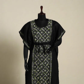 Black Bengal Kantha Hand Embroidery Cotton Kaftan (Long) 