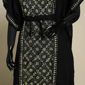 Black Bengal Kantha Hand Embroidery Cotton Kaftan (Long) 
