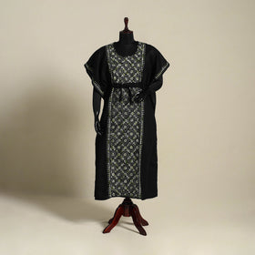 Black Bengal Kantha Hand Embroidery Cotton Kaftan (Long) 