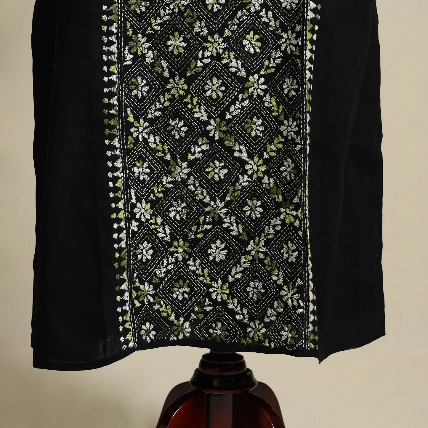 Black Bengal Kantha Hand Embroidery Cotton Kaftan (Long) 