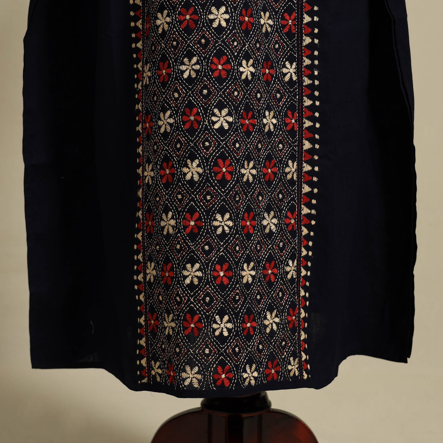 Black Bengal Kantha Hand Embroidery Cotton Kaftan (Long) 