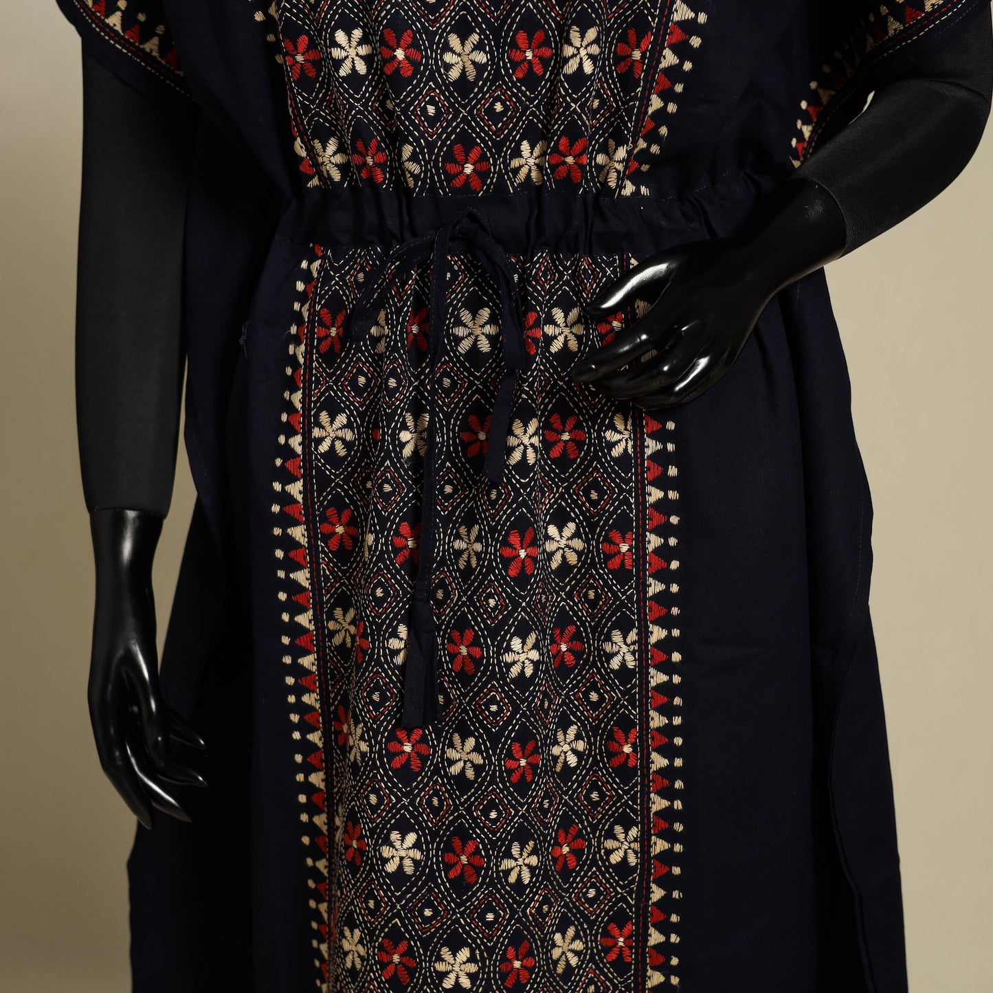 Black Bengal Kantha Hand Embroidery Cotton Kaftan (Long) 