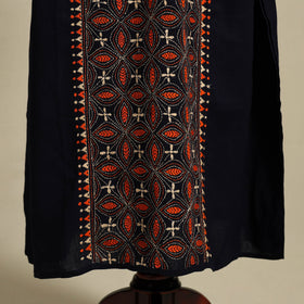 Black - bengal kantha hand embroidery cotton kaftan (long)