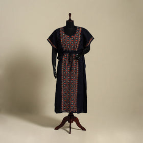 Black - bengal kantha hand embroidery cotton kaftan (long)