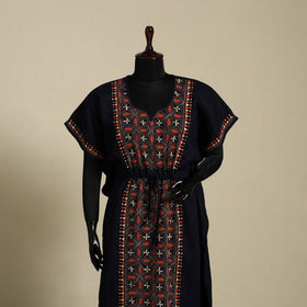 Black - bengal kantha hand embroidery cotton kaftan (long)