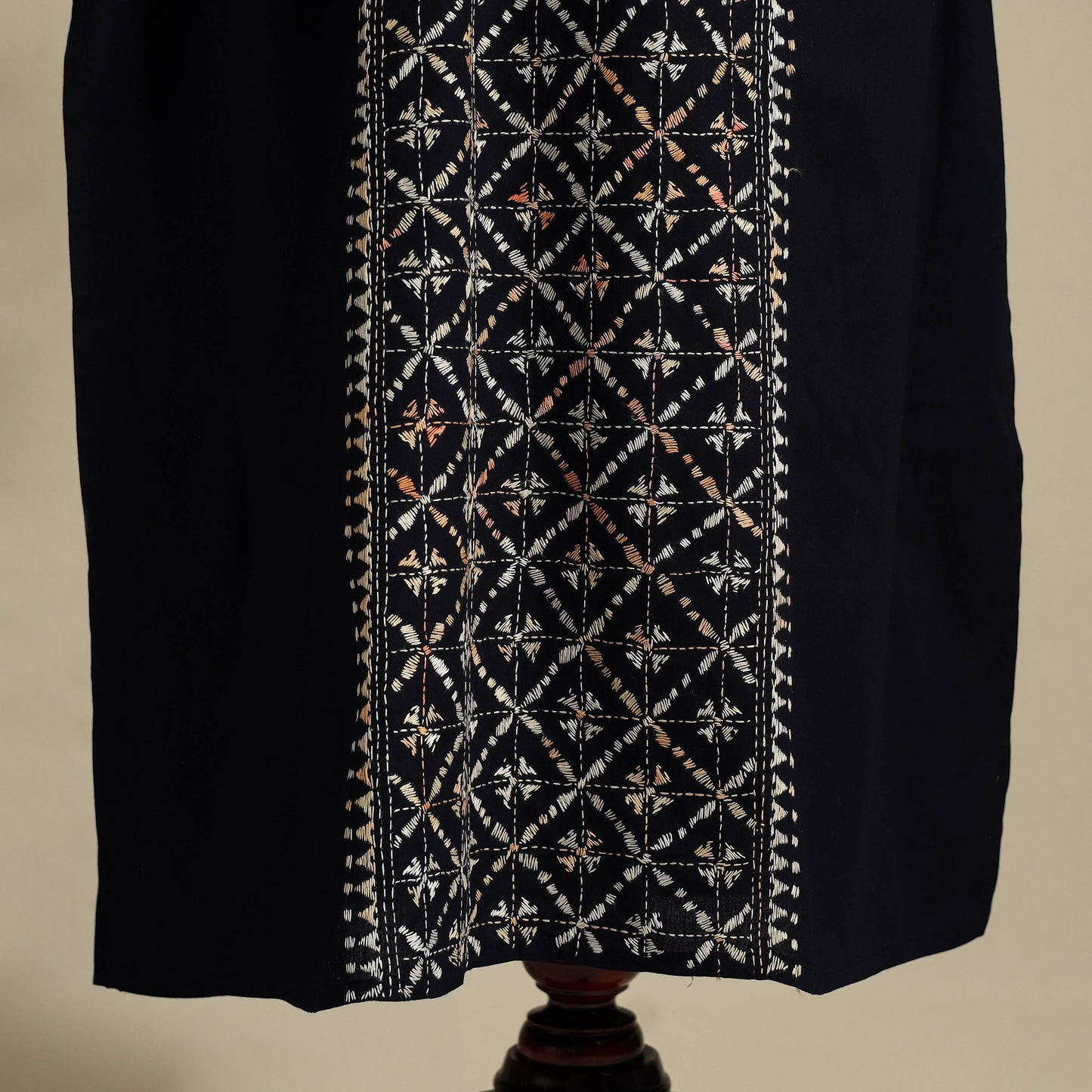 Black Bengal Kantha Hand Embroidery Cotton Kaftan (Long) 