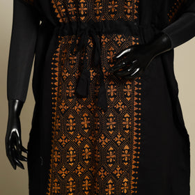 Black - bengal kantha hand embroidery cotton kaftan (long)