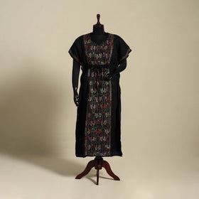 Black - bengal kantha hand embroidery cotton kaftan (long)