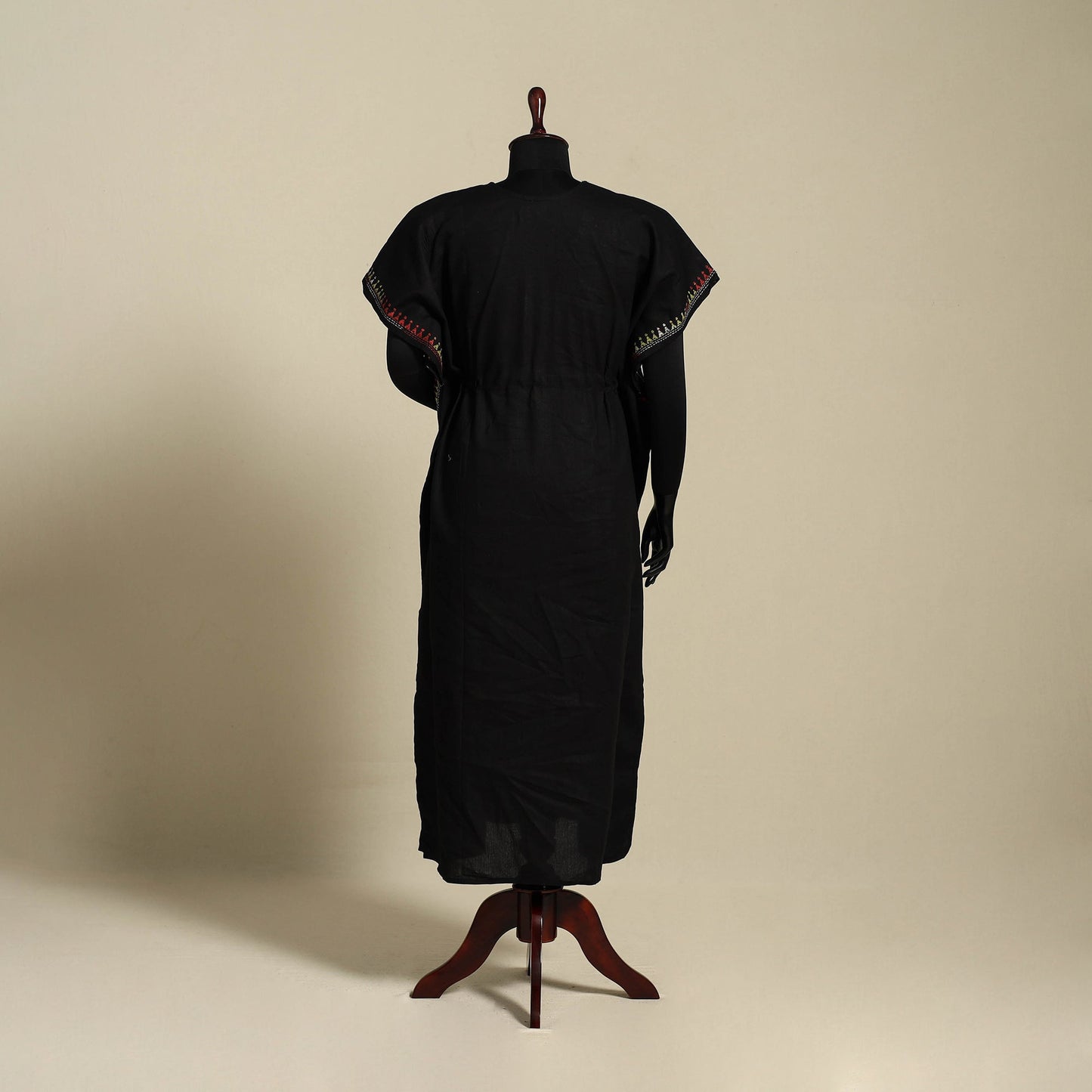 Black - bengal kantha hand embroidery cotton kaftan (long)