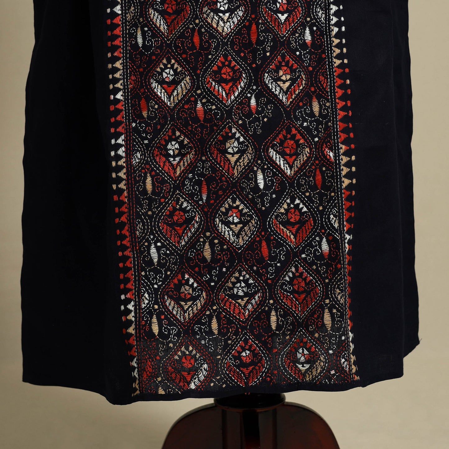 Black Bengal Kantha Hand Embroidery Cotton Kaftan (Long) 