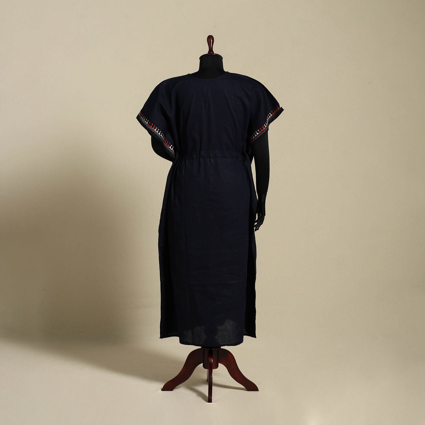 Black Bengal Kantha Hand Embroidery Cotton Kaftan (Long) 